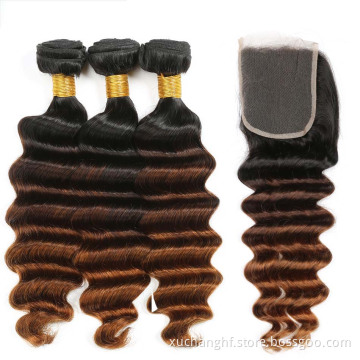 Brazilian Hair Ombre Loose Deep Wave 3 Tone 1B/4/30 3 bundle 100% Human Hair Extensions 100g/pc Healthy Natural Virgin Hair Weft